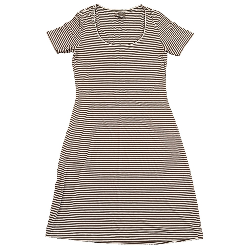 Tommy Bahama Womens Dress Small Brown‎ White Striped Short Sleeve Stretch Casual